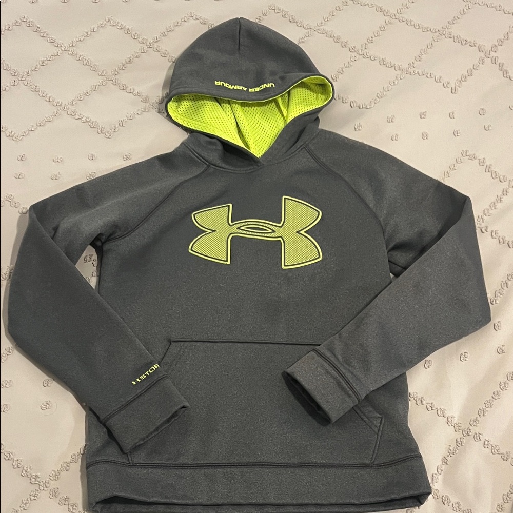 Under Armour Kids Charcoal Hoodie with Lime Accents